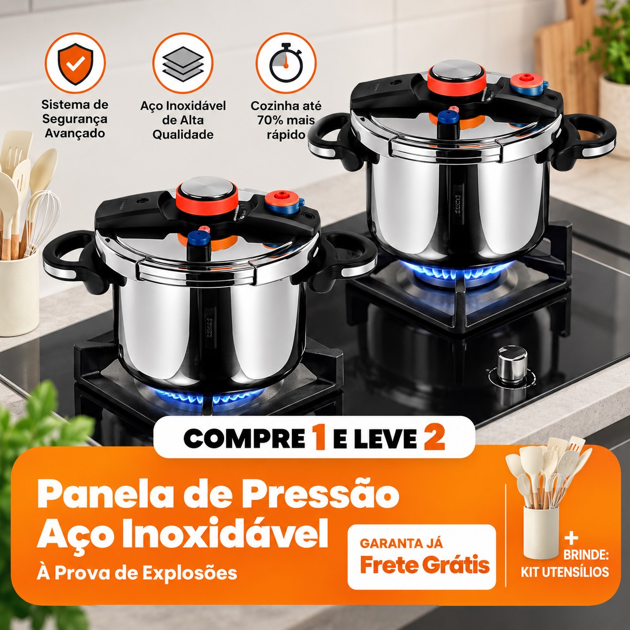 [COMPRE 1 LEVE 2] - KIT Panelas de Pressão Aço Inoxidável - Á Prova de Explosões